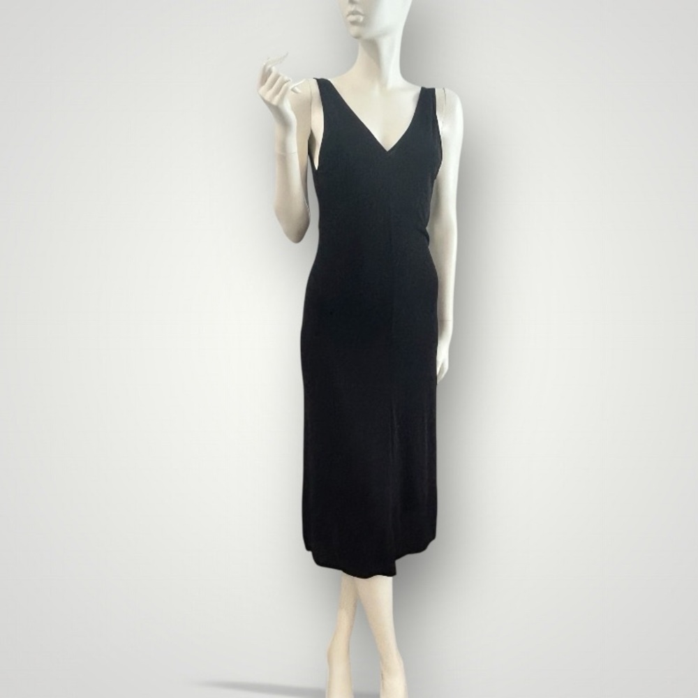 Massimo Dutti Little Black Midi Dress with Open Back And Tie Details